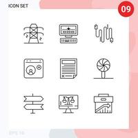 9 User Interface Outline Pack of modern Signs and Symbols of data social media cable internet contact Editable Vector Design Elements