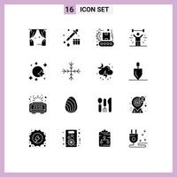 Pack of 16 creative Solid Glyphs of galaxy lifting factory weight exercise Editable Vector Design Elements