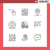 Set of 9 Commercial Outlines pack for stack coins location money dollar Editable Vector Design Elements