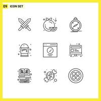 Universal Icon Symbols Group of 9 Modern Outlines of communication art compass color location Editable Vector Design Elements