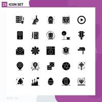 Set of 25 Vector Solid Glyphs on Grid for control notice scientific activity arts Editable Vector Design Elements