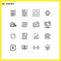 16 iconos creativos signos y símbolos modernos de gestión elementos de diseño vectorial editables de linterna china de dedo chino vector