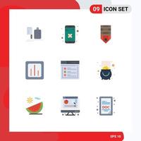 9 User Interface Flat Color Pack of modern Signs and Symbols of report chart app analytics stripes Editable Vector Design Elements