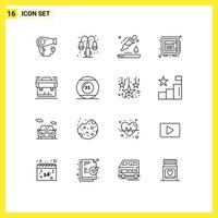 Set of 16 Vector Outlines on Grid for business money drop safe deposit Editable Vector Design Elements