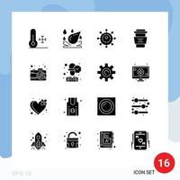 User Interface Pack of 16 Basic Solid Glyphs of pictures camera networking drink coffee Editable Vector Design Elements