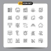 Pack of 25 Modern Lines Signs and Symbols for Web Print Media such as health money eye printer investment film flap Editable Vector Design Elements