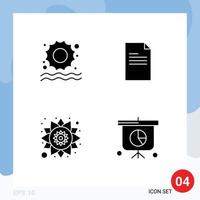 Solid Glyph Pack of 4 Universal Symbols of beach rangoli file report graph Editable Vector Design Elements
