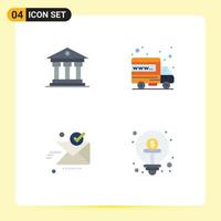 Editable Vector Line Pack of 4 Simple Flat Icons of bank send ireland web ok Editable Vector Design Elements