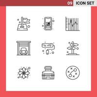 Universal Icon Symbols Group of 9 Modern Outlines of transport car shopping recovery statistics Editable Vector Design Elements