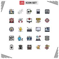 conjunto moderno de 25 colores planos de línea rellena pictograma del conocimiento del estudio del espacio informático del dispositivo elementos de diseño vectorial editables vector