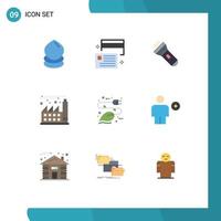 Group of 9 Flat Colors Signs and Symbols for energy economy money factory flash Editable Vector Design Elements