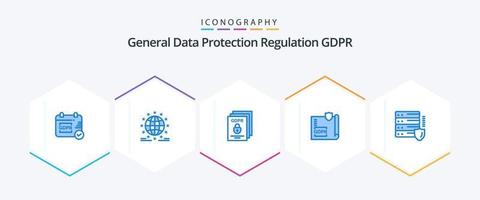 paquete de iconos azules gdpr 25 que incluye protección. cerrar. datos. gdpr. seguro vector