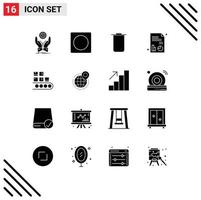 Modern Set of 16 Solid Glyphs and symbols such as management business overlay chart medical Editable Vector Design Elements