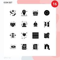 Pictogram Set of 16 Simple Solid Glyphs of gadget hotel place dish suitcase Editable Vector Design Elements