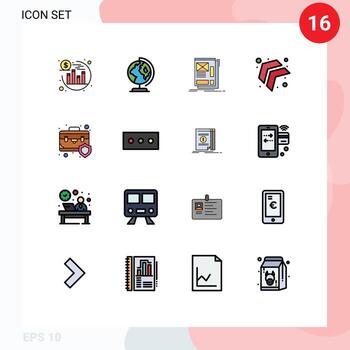 paquete de líneas vectoriales editables de 16 líneas rellenas de colores planos simples de la bolsa de la caja que enmarca la flecha izquierda elementos de diseño vectorial creativos editables vector