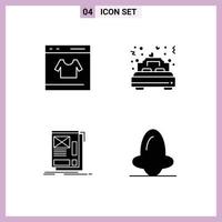 4 Universal Solid Glyph Signs Symbols of card romance shop love framing Editable Vector Design Elements