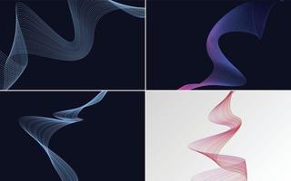 Set of 4 geometric wave pattern background Abstract waving line vector