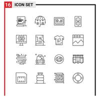 16 User Interface Outline Pack of modern Signs and Symbols of setting internet home computer sun Editable Vector Design Elements