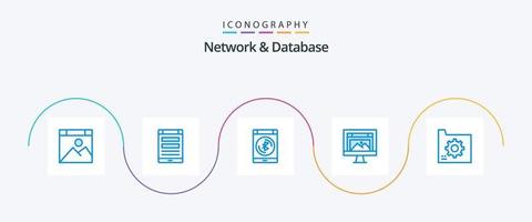 paquete de iconos azul 5 de red y base de datos que incluye diseño. aplicación teléfono inteligente datos vector