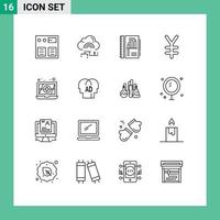 16 Universal Outline Signs Symbols of elementary yen data finance chart Editable Vector Design Elements