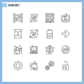 User Interface Pack of 16 Basic Outlines of web promotion shield grid network Editable Vector Design Elements