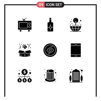 9 conjunto de glifos sólidos universales para aplicaciones web y móviles computadoras ui interfaz mundial navegador elementos de diseño vectorial editables vector