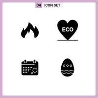 Set of 4 Modern UI Icons Symbols Signs for fire symbol spark love decoration Editable Vector Design Elements