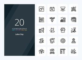 20 Labor Day Outline icon for presentation vector