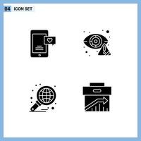 Modern Set of 4 Solid Glyphs Pictograph of mobile analysis love chat detector global Editable Vector Design Elements