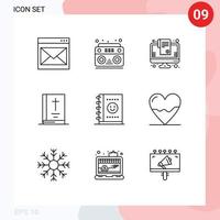 9 Outline concept for Websites Mobile and Apps notebook note radio book online shopping Editable Vector Design Elements