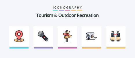 Tourism And Outdoor Recreation Line Filled 5 Icon Pack Including scenery. mountains. lighter. hunting. fish. Creative Icons Design vector