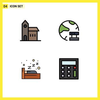 Set of 4 Modern UI Icons Symbols Signs for building server historic data sleep Editable Vector Design Elements
