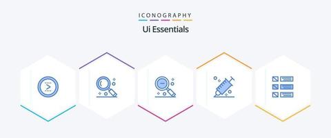 Ui Essentials 25 Blue icon pack including design. color. search. ui. out vector