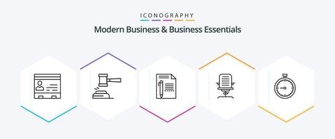 Modern Business And Business Essentials 25 Line icon pack including page. document. auction. legal. judge vector