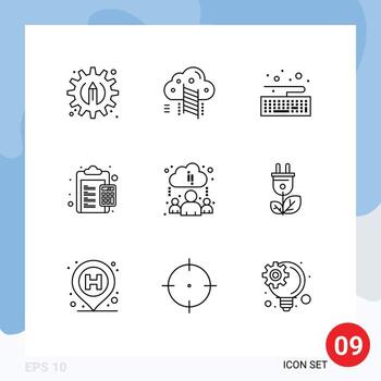 Pictogram Set of 9 Simple Outlines of online cloud keyboard payable charge Editable Vector Design Elements