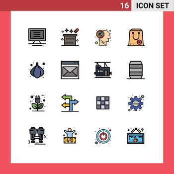 paquete de líneas llenas de color plano de 16 símbolos universales del laberinto del paquete de cebolla y elementos de diseño de vectores creativos editables cercanos