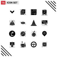 16 Thematic Vector Solid Glyphs and Editable Symbols of gift pack gift database easter gift trolley bus Editable Vector Design Elements