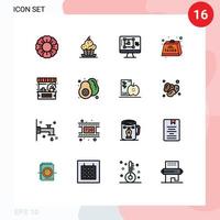 Pack of 16 Modern Flat Color Filled Lines Signs and Symbols for Web Print Media such as tax heavy computer duties increase Editable Creative Vector Design Elements