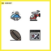 Pictogram Set of 4 Simple Filledline Flat Colors of cloud football sun transport web Editable Vector Design Elements