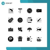 Pack of 16 Modern Solid Glyphs Signs and Symbols for Web Print Media such as food touch biology slide laboratory Editable Vector Design Elements