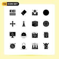 Group of 16 Modern Solid Glyphs Set for beach house circle lighthouse location Editable Vector Design Elements