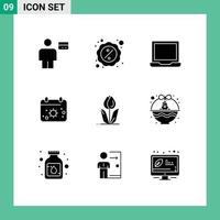Solid Glyph Pack of 9 Universal Symbols of date beach holding setting laptop Editable Vector Design Elements