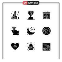 Set of 9 Modern UI Icons Symbols Signs for food moon display page content health gesture Editable Vector Design Elements