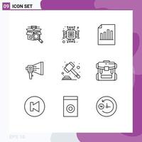 Set of 9 Modern UI Icons Symbols Signs for speaker marketing file loudspeaker announce Editable Vector Design Elements