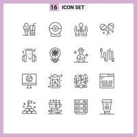 Editable Vector Line Pack of 16 Simple Outlines of idea help plant headset confectionery Editable Vector Design Elements