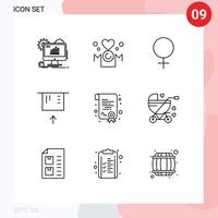 Group of 9 Outlines Signs and Symbols for degree money love credit card sign Editable Vector Design Elements