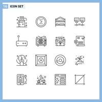 Pack of 16 creative Outlines of hub network next computer service Editable Vector Design Elements