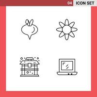 Pack of 4 creative Filledline Flat Colors of food chinese flower architecture design Editable Vector Design Elements