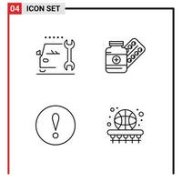 Pictogram Set of 4 Simple Filledline Flat Colors of car alert service capsule warning Editable Vector Design Elements