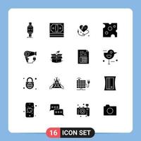 16 Universal Solid Glyphs Set for Web and Mobile Applications dryer food money drink heartm heart Editable Vector Design Elements